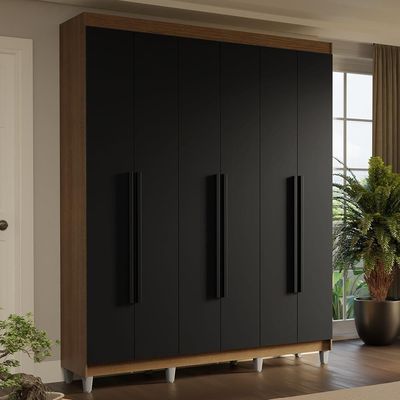 Guarda-roupa Casal Com Pés 6 Portas Batentes Rustic-preto-preto Saturno Madesa