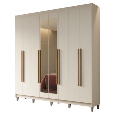 Guarda-roupa Casal Com Pés 8 Portas Batentes Com Espelho Branco-branco-rustic Netuno Madesa