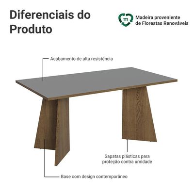 Mesa De Jantar Retangular Tampo De Madeira 5389 Rustic-cinza Madesa Rustic-cinza