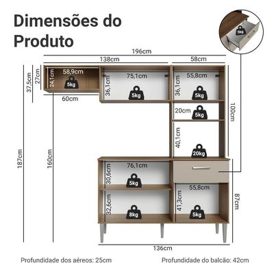 Armário De Cozinha Compacta 196cm Rustic-crema Aura Madesa