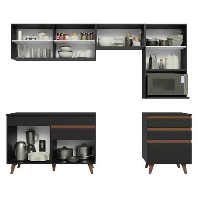 Armário De Cozinha Completa 250cm Preto Reims Madesa 07 Preto