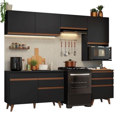 Armário De Cozinha Completa 250cm Preto Reims Madesa 07 Preto