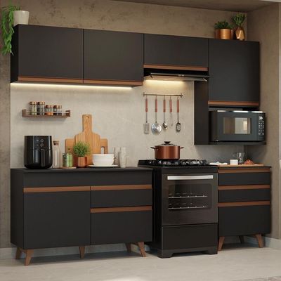 Armário De Cozinha Completa 250cm Preto Reims Madesa 07 Preto
