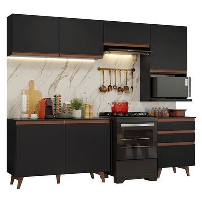 Armário De Cozinha Completa 250cm Preto Reims Madesa 08 Preto