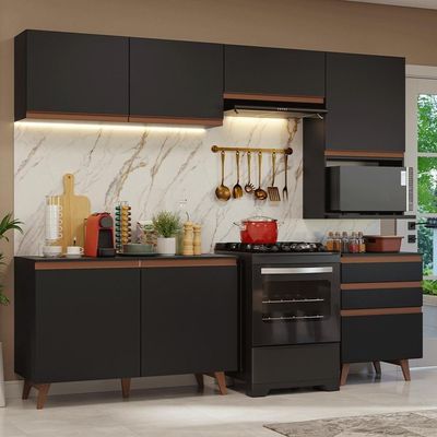 Armário De Cozinha Completa 250cm Preto Reims Madesa 08 Preto