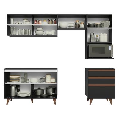 Armário De Cozinha Completa 250cm Preto Reims Madesa 08 Preto