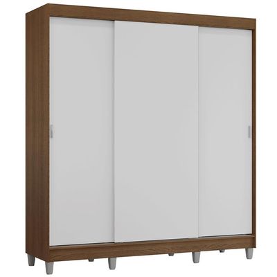 Guarda-roupa Casal Com Pés 3 Portas De Correr Rustic Branco Reno Madesa