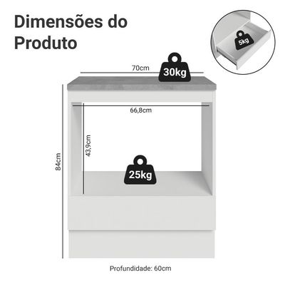 Balcão Para Forno/micro-ondas 70 X 60 Cm 1 Gaveta (com Tampo) Branco Madesa Branco