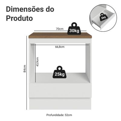 Balcão Para Forno/micro-ondas 70 Cm 1 Gaveta Branco Tampo Rustic Madesa Branco/rustic
