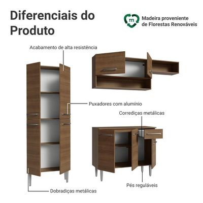 Armário De Cozinha Completa 229cm Rustic Emilly Madesa 18xa Rustic