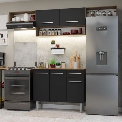Armário De Cozinha Completa 225cm Rustic/preto Emilly Madesa 01xa Rustic/preto