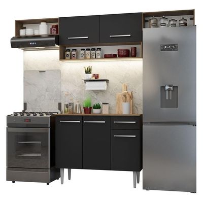 Armário De Cozinha Completa 225cm Rustic/preto Emilly Madesa 01xa Rustic/preto
