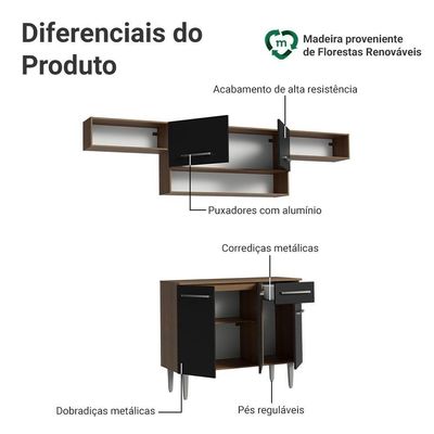 Armário De Cozinha Completa 225cm Rustic/preto Emilly Madesa 01 Rustic/preto
