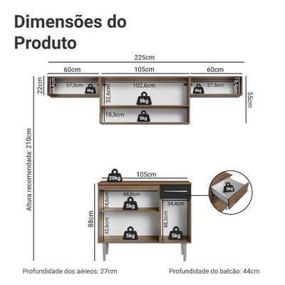 Armário De Cozinha Completa 225cm Rustic/preto Emilly Madesa 01 Rustic/preto