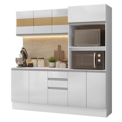 Armário De Cozinha Completa 100% Mdf 190cm Smart Branco Brilhante Madesa 01 Branco