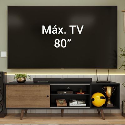 Rack Para Tv Até 80 Polegadas 160cm Preto/rustic Com Pés Rustic Torino Madesa Preto/rustic