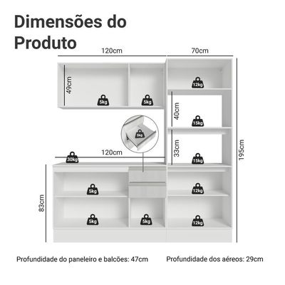 Armário De Cozinha Completa 100% Mdf 190cm Smart Branco Brilhante Madesa 01 Branco