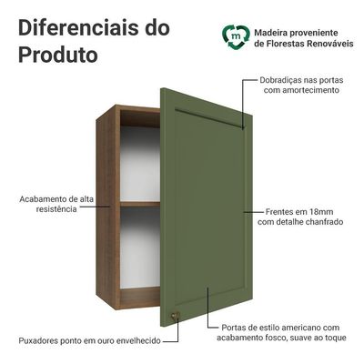 Armário Aéreo 50cm 1 Porta Rustic/verde Vik Madesa Rustic/verde
