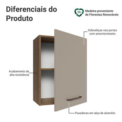 Armário Aéreo 50cm 1 Porta Rustic/crema Agata Madesa Rustic/crema
