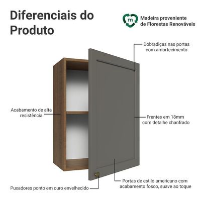Armário Aéreo 50cm 1 Porta Rustic/cinza Vik Madesa Rustic/cinza