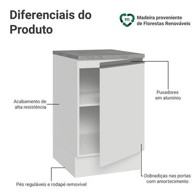 Balcão De Cozinha 50cm 1 Porta Branco Glamy Madesa Branco