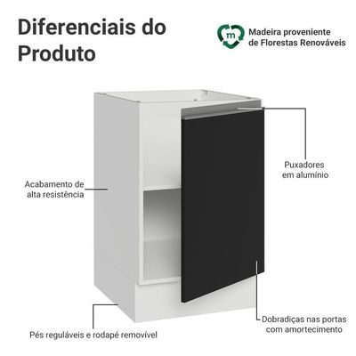 Balcão De Cozinha 50cm 1 Porta (sem Tampo) Bp Glamy Madesa Branco/preto