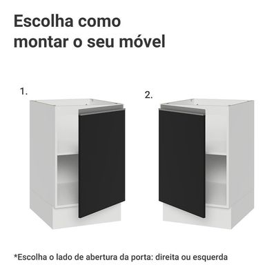 Balcão De Cozinha 50cm 1 Porta (sem Tampo) Bp Glamy Madesa Branco/preto