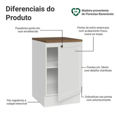 Balcão De Cozinha 50cm 1 Porta Bbr Vik Madesa Branco/rustic