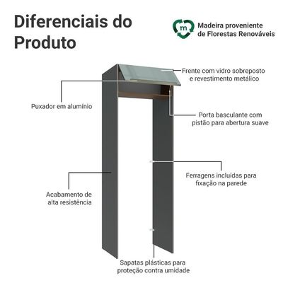 Porta-geladeira 73 Cm 1 Porta Basculante Cinza/rustic/cinza Lux Madesa Cinza/rustic/cinza