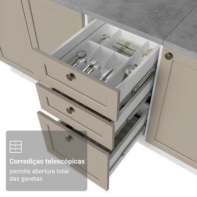 Balcão De Cozinha 40 Cm 3 Gavetas Branco-crema Vik Madesa Branco-crema