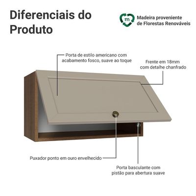 Armário Aéreo 60 Cm 1 Porta Basculante Rustic-crema Vik Madesa Rustic-crema