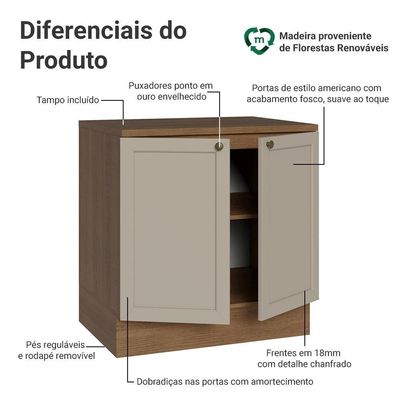 Balcão De Cozinha 80 Cm 2 Portas Rustic-crema Vik Madesa Rustic-crema