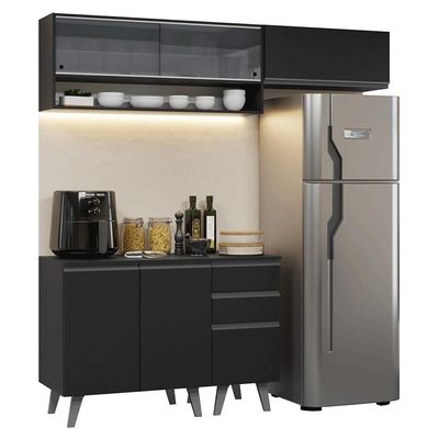 Armário De Cozinha Compacta 200cm Preto Nice Madesa 14 Preto