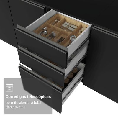 Armário De Cozinha Compacta 200cm Preto Nice Madesa 14 Preto