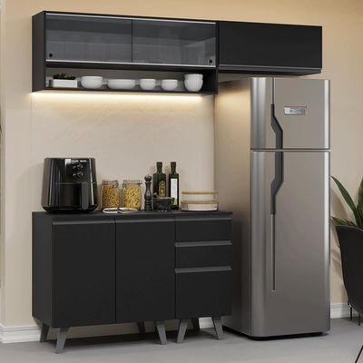 Armário De Cozinha Compacta 200cm Preto Nice Madesa 14 Preto