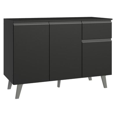 Balcão De Cozinha 120 Cm 3 Portas 1 Gaveta Com Pés Preto Nice Madesa Preto