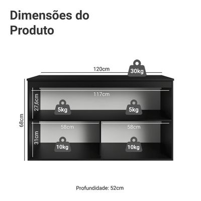 Balcão De Cozinha 120 Cm 2 Portas Suspenso Preto Nice Madesa Preto
