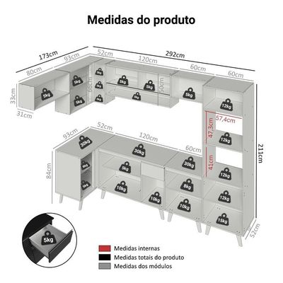Armário De Cozinha Completa De Canto 465 Cm Preto Nice Madesa 04 Preto