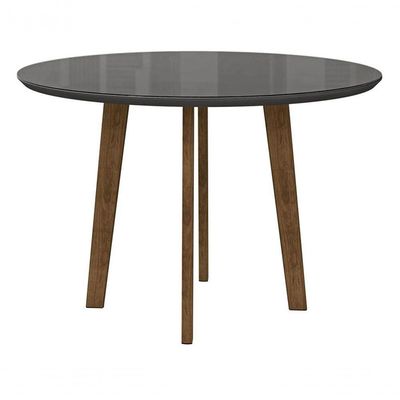 Mesa De Jantar Redonda Turmalina 4 Lugares Pés Oblongo Cinza Com Vidro - Rv Moveis