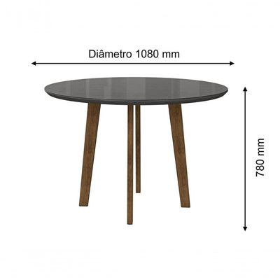 Mesa De Jantar Redonda Turmalina 4 Lugares Pés Oblongo Cinza Com Vidro - Rv Moveis