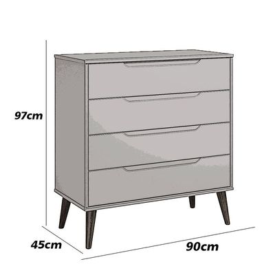 Comoda Gaveteira Elfe Retro 4 Gavetas Branco Fosco Com Savana - Moveisaqui