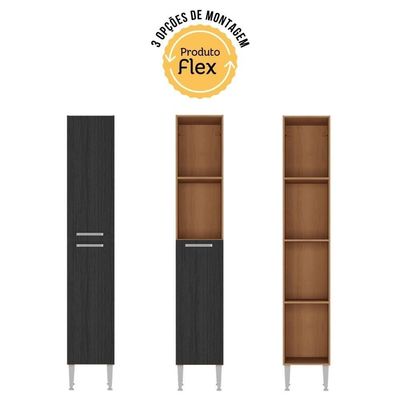 Paneleiro Armário De Cozinha 31,5cm 2 Portas Flex Pequim Multimóveis Mp2382 Madeirado/preto