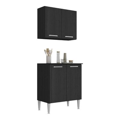 Kit Armário De Cozinha Aéreo Com Balcão 70cm 4 Portas Pequim Multimóveis Mp2380 Preto