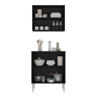 Kit Armário De Cozinha Aéreo Com Balcão 70cm 4 Portas Pequim Multimóveis Mp2380 Preto
