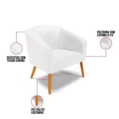 Kit 1 Namoradeira E 02 Poltronas Branco Pés Palito Castanho