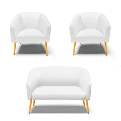 Kit 1 Namoradeira E 02 Poltronas Branco Pés Palito Castanho