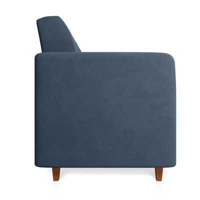 Sofá 03 Lugares Suede Azul Marinho Pés Chanfrado Castanho