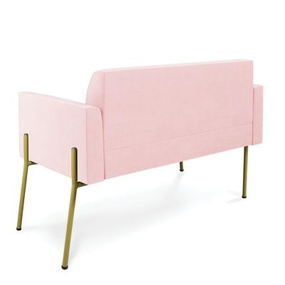 Sofá Namoradeira 2 Lugares Pé De Ferro Dourado Marisa Suede D03 Rosa Bebê