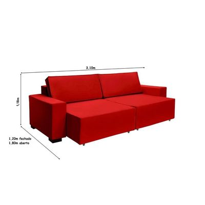 Sofá Dallas 3.10m Retrátil - Vermelho