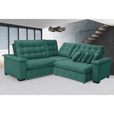 Sofá Manchester 2.63x2.63m De Canto, Retrátil E Reclinável - Verde